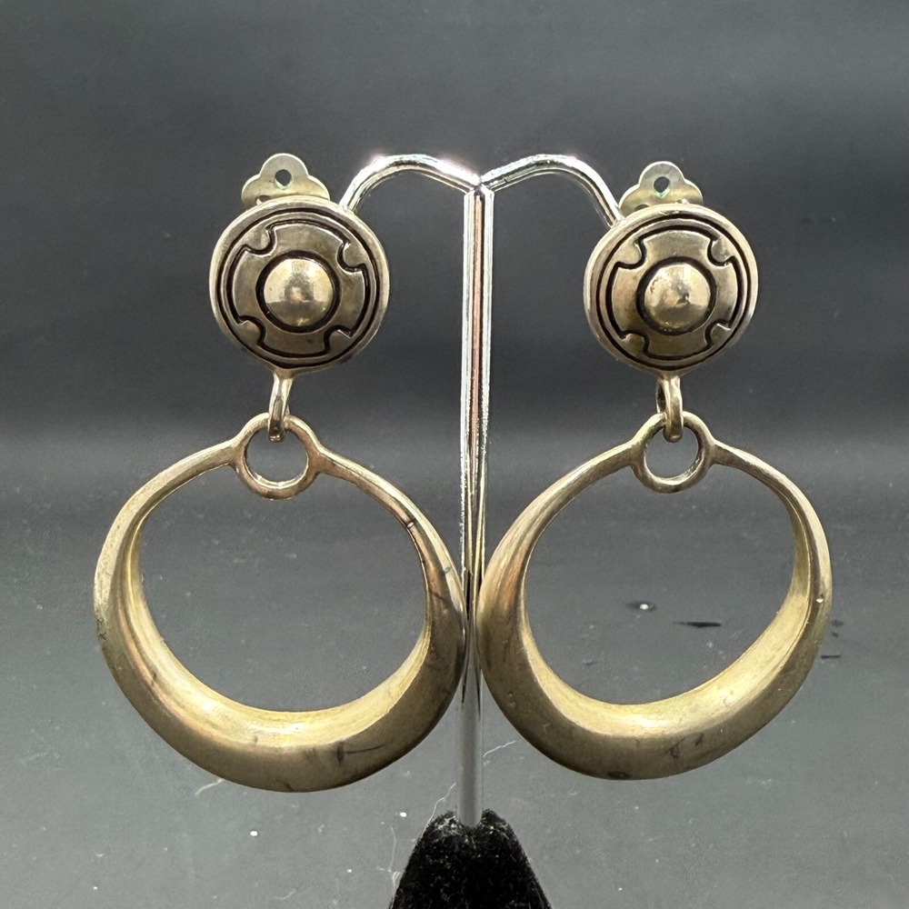 Lisa Jenks Sterling Silver Modernist Drop Earrings‎ – 2.5" Signed Clip-On
